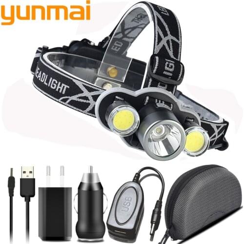 LED Headlight XM-L T6 And COB Waterproof Headlight Flash Light Mobile Power Camping Headlight USB Rechargeable 18650 Battery