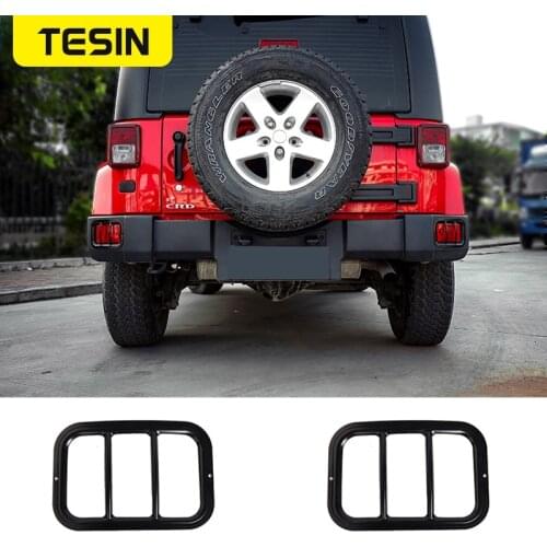 TESIN Metal Car Exterior Rear Tail Fog Light Lamp Cover Protect Accessories for Jeep Wrangler JK 2007-2018 Black Car Stylin