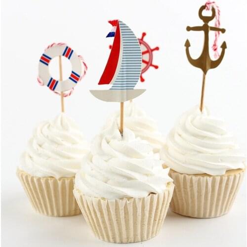 Cake toppers paper ocean style cards banner for fruit Cupcake Wrapper Baking Cup birthday tea party wedding decor baby shower Wh