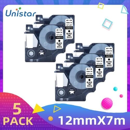 Unistar 5Pack Compatible for Dymo Label Printer for D1 Label Maker Label Tape 12mm LabelManager 210D A45013 A45010 A45018 A45017