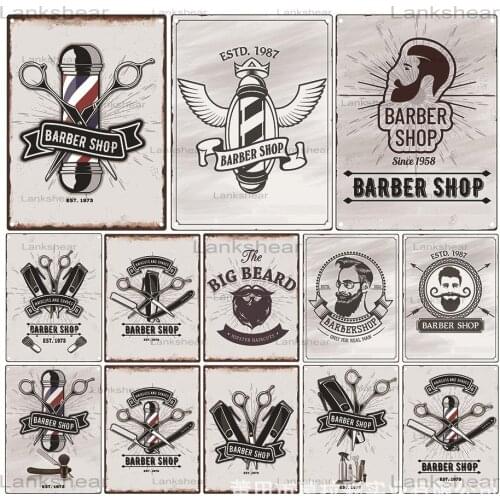 20x30CM Vintage Barber Shop Metal Signs Barbershop Poster Bar Pub Retro Plaque Haircut and Shave Beard Iron Plates Posters
