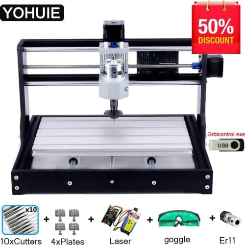 YOHUIE Sold 3000 orders CNC 3018 Pro Laser cutter DIY Mini CNC Machine 3 Axis Milling Machine GRBL Control Laser Engraver