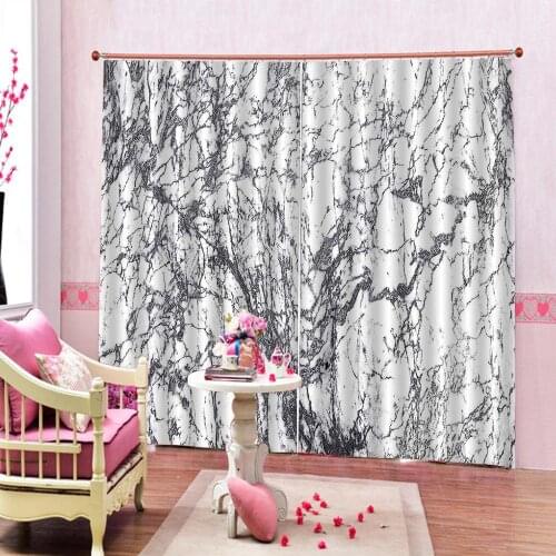 Chinese style Black White Marble Geometric stripe Curtain Photo Print For Living room Bedroom Blackout Window Drapes Decor Sets