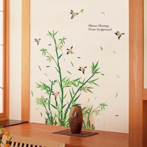 Green Leaves Bamboo Birds Wall Stickers for Living Room Bedroom PVC wall Decals Kids Room Home Decoration Stickers Murals Decor