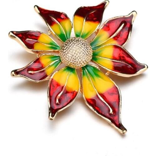 WWLB Delicate Yellow Red Sunflower Brooches Enamel Sun Flower Plant Corsage Women Girls Dress Clothes Jewelry Pins Hijab Pins