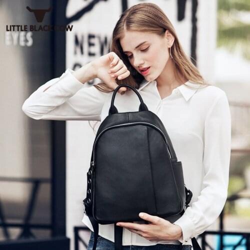 Women Real Backpack Winter Leather High Quality Ladies Pretty Style School Bag Solid Color Zipper Large Travel Bag Female