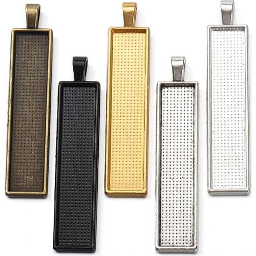 10pcs Metal Rectangle Pendant Blank Cabochon Bezel Settings Fit 10X50mm Cameo Glass For DIY Necklace keychains Jewelry Making