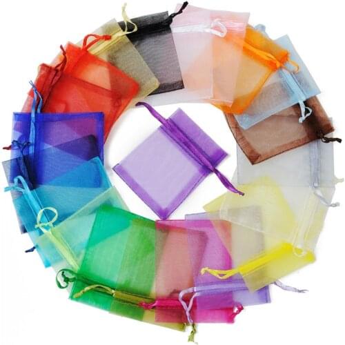 100pcs/lot 10x15cm 21 Colors Drawstring Organza Bags Jewelry Packaging Bags Christmas Wedding Party Favors Gift Bags & Pouches