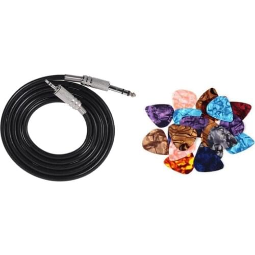 200 Pcs Premium 0.46mm Stylish Colorful Celluloid Guitar Picks Plectrums for Guitar Bass & 1 Pcs 4.9Ft 3.5mm 1/8 Inch Male to 6