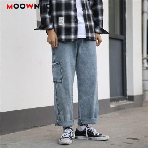 2021 Denim Casual Trousers Male Jeans For Men Full-Length Pant Spring Fashion Wide Leg Fit Sweatpants Washed Straight MOOWNUC