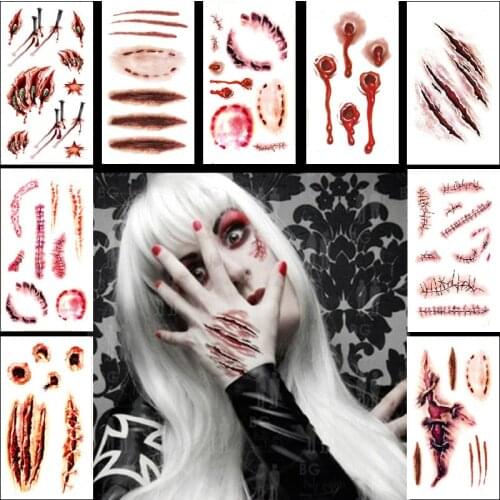2021 Simulation Halloween Tattoo Sticker Horror Scar Sticker Scratch Fake Wound Suture