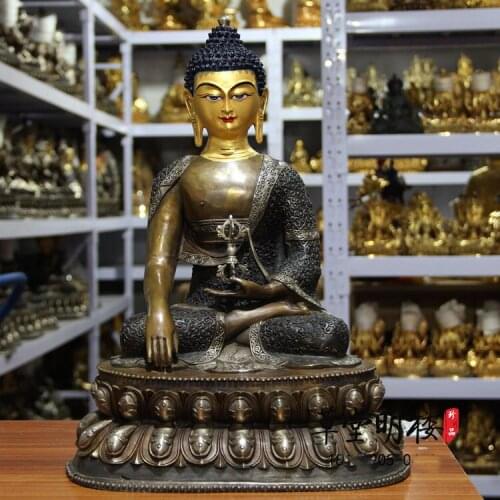 46CM huge large # GOOD buddha HOME Temple Silver plating Nepal Tibet Buddhism brass Sakyamuni Vajra Aksobhya buddha statue