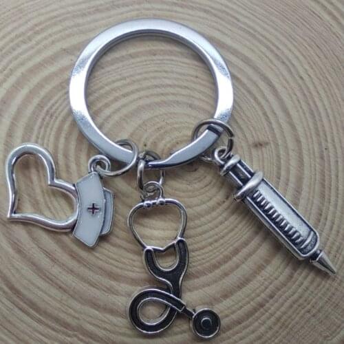 1pcs Nurse Keychain Physician Assistant Key Chains Medical Keyring Stethoscope Syringe Charms Car Key Chain Men Women Jewelry