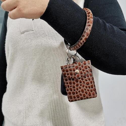Bohemia PU Leather Wristlet Keychain Bangle With Card Bags for Women New Fashion Jewelry Pendant keychains UKEN