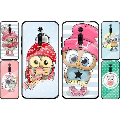 Tempered Glass Cover Cute Owl Lover For Xiaomi Redmi K40 K30 K20 9T 9C 9A 9 8A 7 Pro Plus Shockproof Capa Phone Case