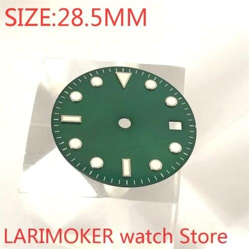 No Bliger logo 28.5MM Sterile Watch Dial green Watch Dial Parts Fit ETA 2836/2824 DG2813/3804 Miyota 8215 821A MH35 36 Movement