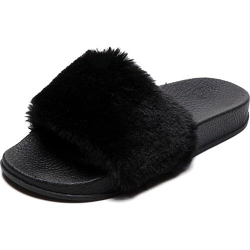 Indoor Fur Slippers Women Warm Platform Slippers Pink Faux Fur Slides New Winter Non-slip Soft Cute Slippers Flat Home Shoes