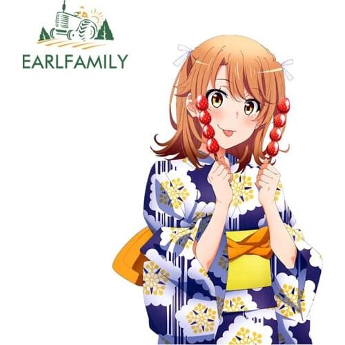 EARLFAMILY 13cm x 9cm for Yukata Waifu Oregairu Car Assessoires Stickers Scratch-Proof Decal Waterproof Refrigerator Car Styling