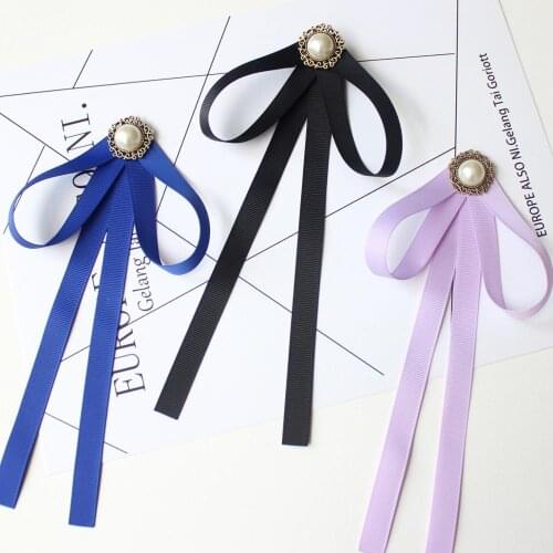 HISUMA Women Collar Shirt Ribbon Pin Bow Tie Pearl Bead Wedding Rhinestone Alloy Butterfly Girl Party Work Crystal School Bowtie