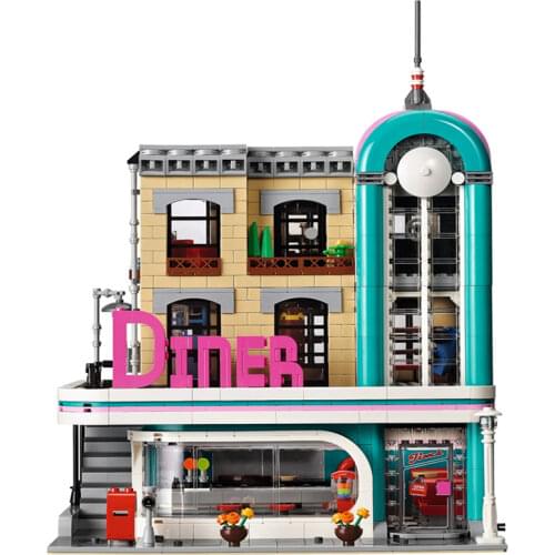 DHL Streetview Building Blocks Compatible 10260 Downtown Diner California Model Assembly BricksToys Christmas Gifts