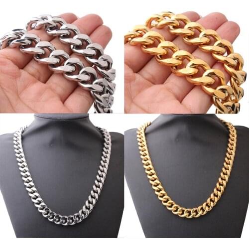 13/15mm Cuban Necklace Stainless Steel Miami Cuban Chain Link for Men Women Street Fashion Hip Hop Jewelry Link Rapper Wholesale