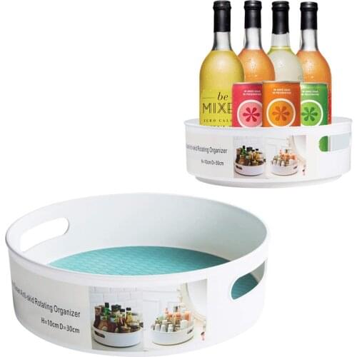 360 Rotating Tray Kitchen Organizer Non-Skid Storage for Spice jar Food Lazy Susan Round Turntable Storage Tray with Handle