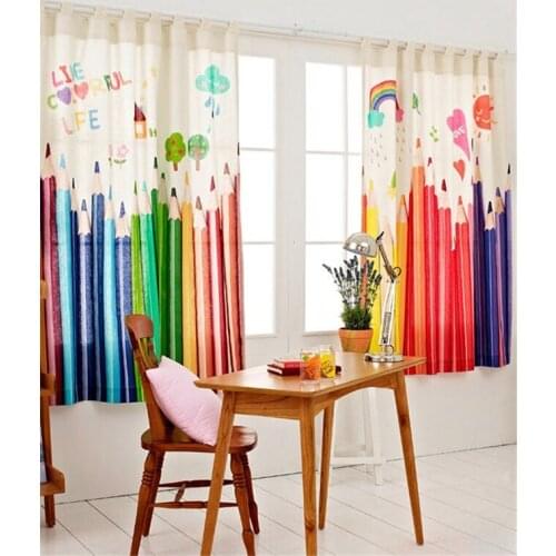 Fashion Pencil Rawbow Sun Printing Cartoon style cotton linen curtain window curtains for childrens room kid bedroom decoration