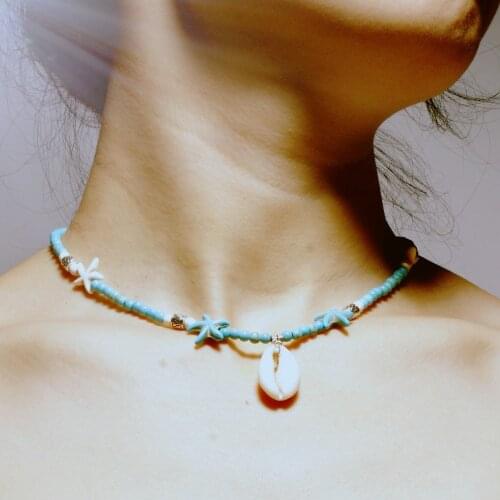 Trendy Vintage Punk Bohemia Nature Stone Starfish Shell Pendant Jewelry Beaded Chain Conch Choker Sexy Simple Necklace for Women
