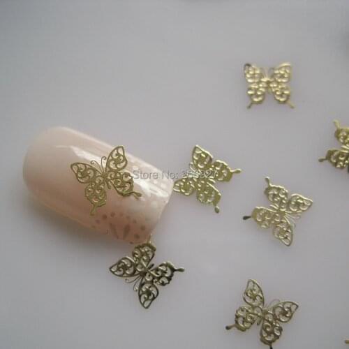 MS244-2 100pcs Gold Cute Butterfly Metal Sticker Nail Art Metal Sticker Nail Art Decoration Non-adhesive Sticker