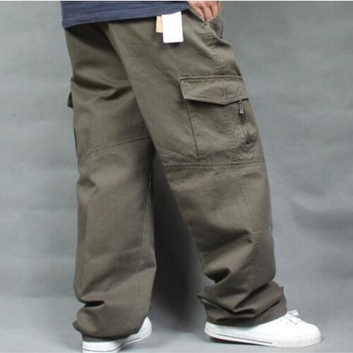 Men Thicken Pants Autumn Winter Casual Loose Overalls Cotton High Waist Cargo Pants Mans Trousers Mens clothing Size XL-6XL