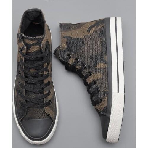 Spring New Mens High-top Canvas Shoes Korean Fashion Camouflage Vulcanized Shoes Round Toe Trend Tie Sneaker Rubber Men Boots