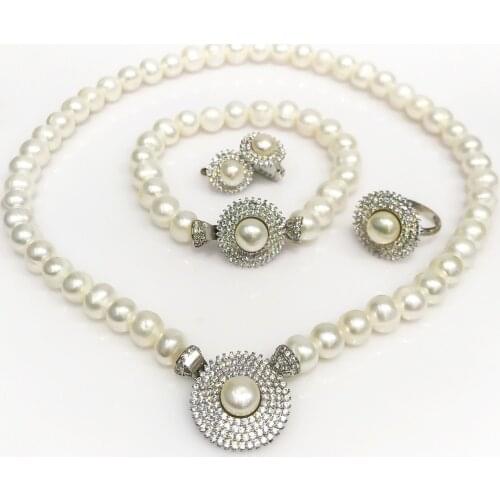 New Gold Model Very Elegant pearl Silver Pearl Set Suit