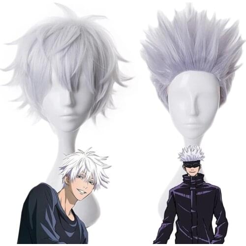 Gojo Satoru Cosplay Wigs Anime Jujutsu Kaisen Gojo Short Heat Resistant Synthetic Hair Party Wig with Wig Cap