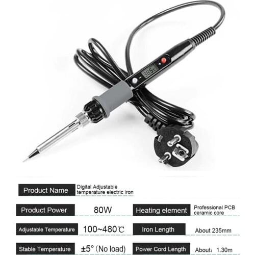 80W Soldering Iron LCD Digital Display Temperature Adjustable 220V110Vwelding Rework Station Repair Tools Set