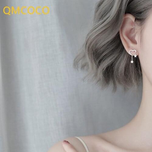 QMCOCO 925 Silver Prevent Allergy Zircon Love Heart Star-Shape Earrings Romantic For Woman Accessories Fine Jewelry Gifts
