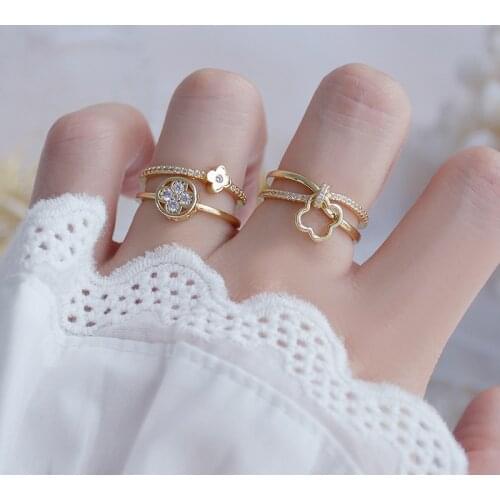 Shiny Side New Accessories Crystal Flower Adjustable Rings for Women Gift Simple Engagement Zirconia Pierced Rings