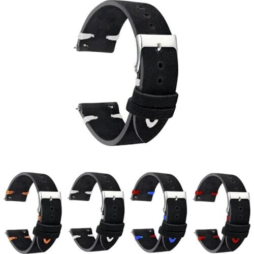 ONTHELEVEL Handmade Suede Watch Straps Vintage Genuine Leather Watchband Calfskin Watch Straps Black straps 18mm 20mm 22mm