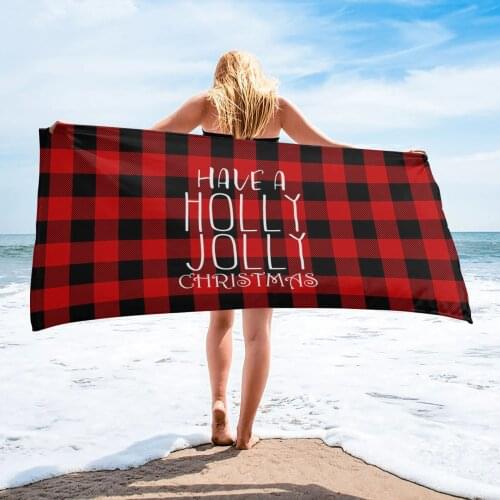 Christmas Red And Black Plaid Text Beach Towel Luxury Quick-dry Microfiber Bathroom Bath Towels Yoga Mat Picnic Blanket