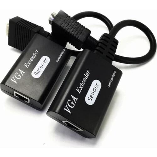 VGA to RJ45 Extender Receiver Sender Adapter Cable Up to 60M Signal Extension CAT6/5E-568B 1080P HD for DVR Monitor Display HDTV