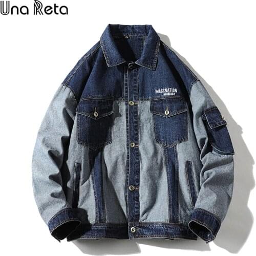 Una Reta Jean Jacket New Hip-Hop Men Clothing Streetwear Mens Jackets Plus Size Loose Denim Patchwork Jeans Jacket Men