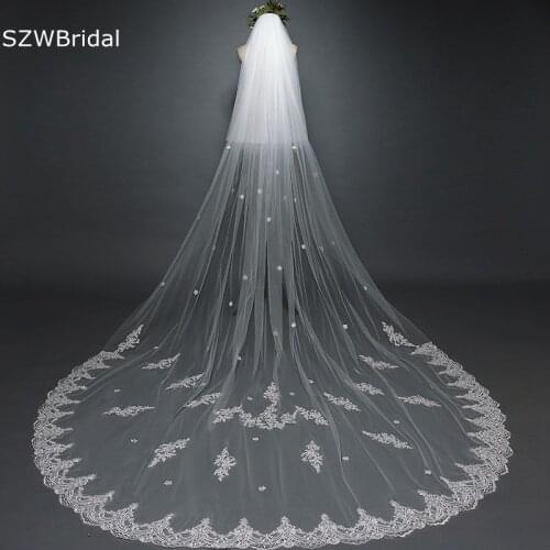 New Arrival White Ivory Cathedral Wedding Veils Lace Edge Bridal accessories Trouwen Marriage Bridal Veil Velo da sposa lungo