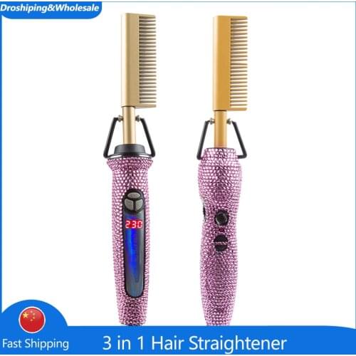 Professional Hair Straightener Crystal Heating Ceramic Electric Bush Salon Hair Styling Tools For Woman Hair Straight and Curly
