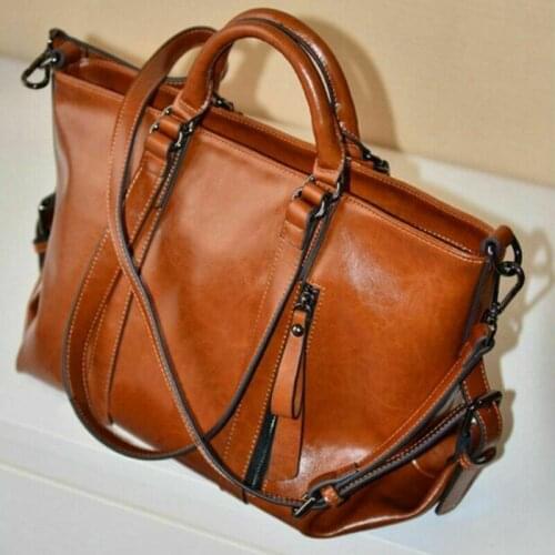 Women Pu Leather Messenger Bag Handbag Shoulder Tote Bag Oil Wax Leather Simple Ladies Commuter One-Shoulder Diagonal Bag