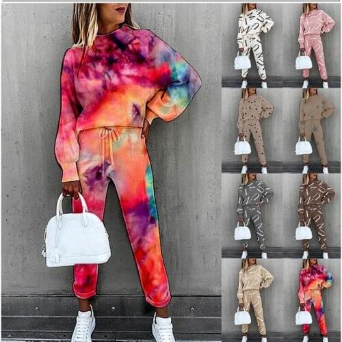 Female Tracksuit 2 Piece Set womens tie dye printing turtle neck long sleeve fashion leisure suit WOMEN Jacket trousers new
