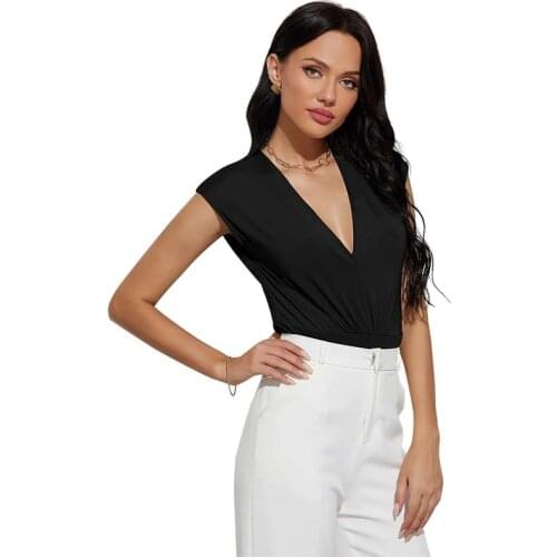 2021 Summer Inner Wear Clothes Women Solid Sleeveless Deep V-neck Office Ladies Casual Sexy Bodysuit Bottoming Shirt Feminine