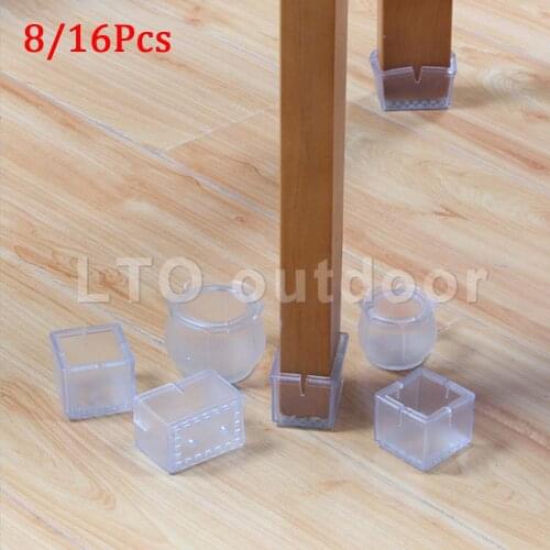 16PCS Chair Leg Floor Protectors Rectangle Furniture Leg Caps Silicone Table Feet Covers, Non-Slip Wood Floor Hardwood Protector
