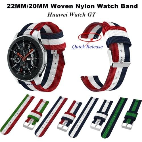 20mm Woven Nylon Watch Band Strap for Huawei Watch GT Nylon Replacement Wristband for Samsung Galaxy Watch Active 46mm 42mm Belt