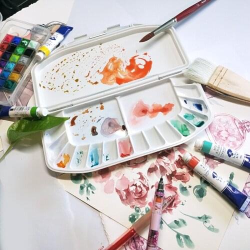 21*10.5cm Artist plastic Color Mixing Box professional watercolor color box portable water powder pigment 16 grid color palette