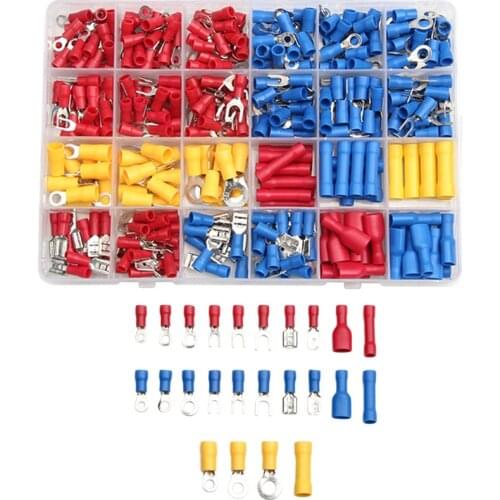 280/373Pcs Assorted Insulated Spade Crimp Terminals Butt Electrical Wire Connectors Cold-Pressure Terminal Set Red Blue Yellow