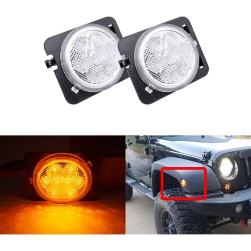 2x Clear Lens Front Amber Led Side Marker Lights Turn Signal Lamp For Jeep Wrangler JK JKU 2007-2017